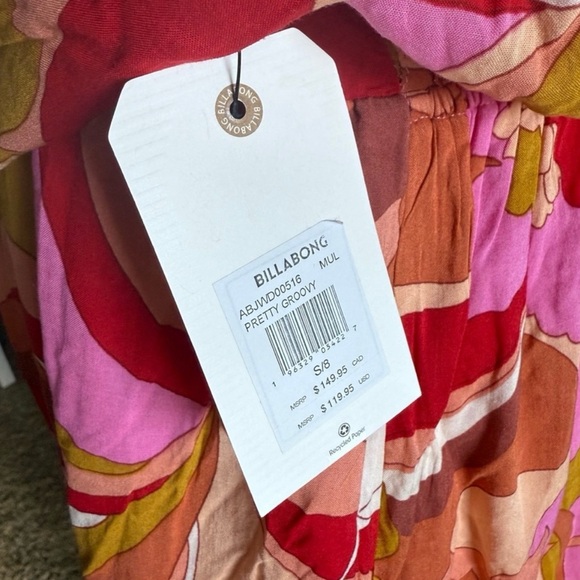 Billabong Retro Floral Boho Maxi Dress 70s Vibe Ruffle Hem NWT Small - Picture 7 of 8